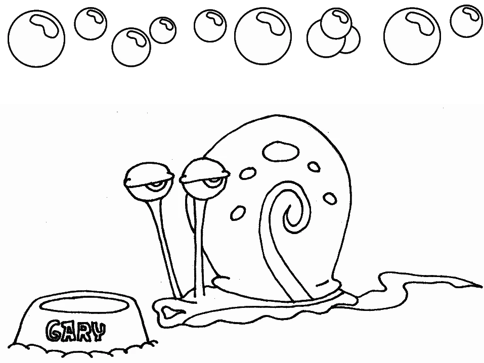 Dibujo de Gary el caracol junto a su plato de comida para colorear Dibujo de Gary el caracol junto a su plato de comida para colorear