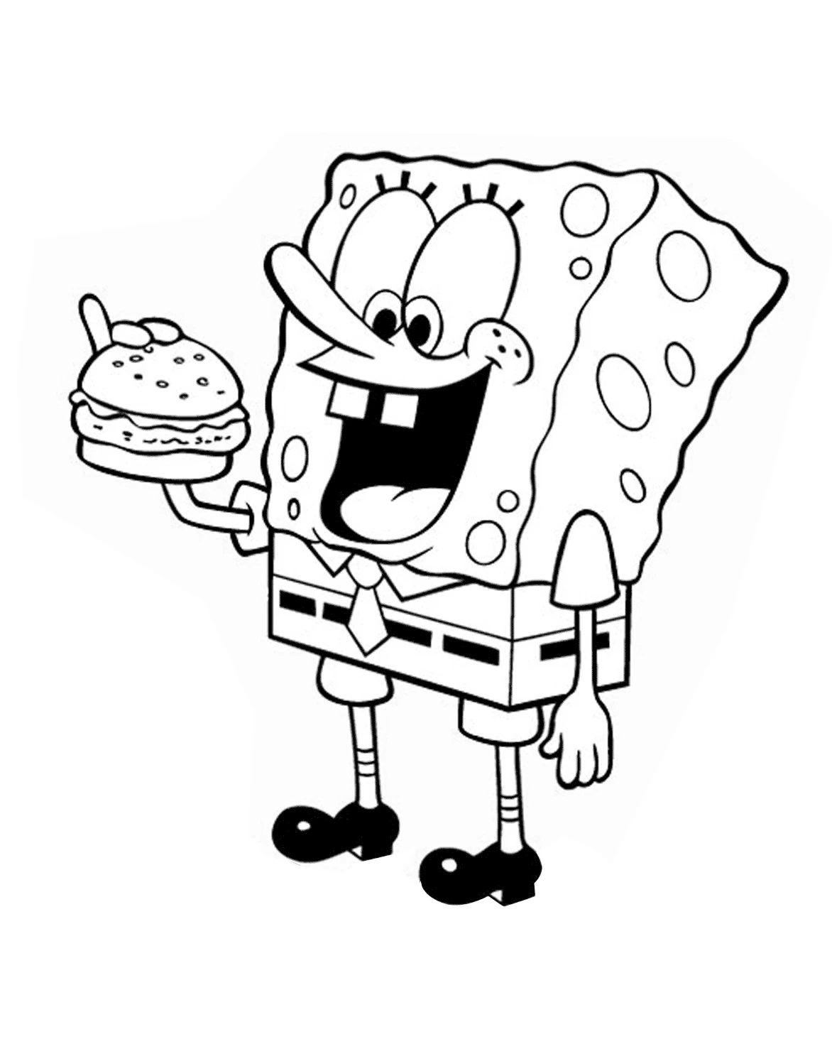Dibujo de SpongeBob SquarePants sosteniendo una hamburguesa cangreburguer para colorear
