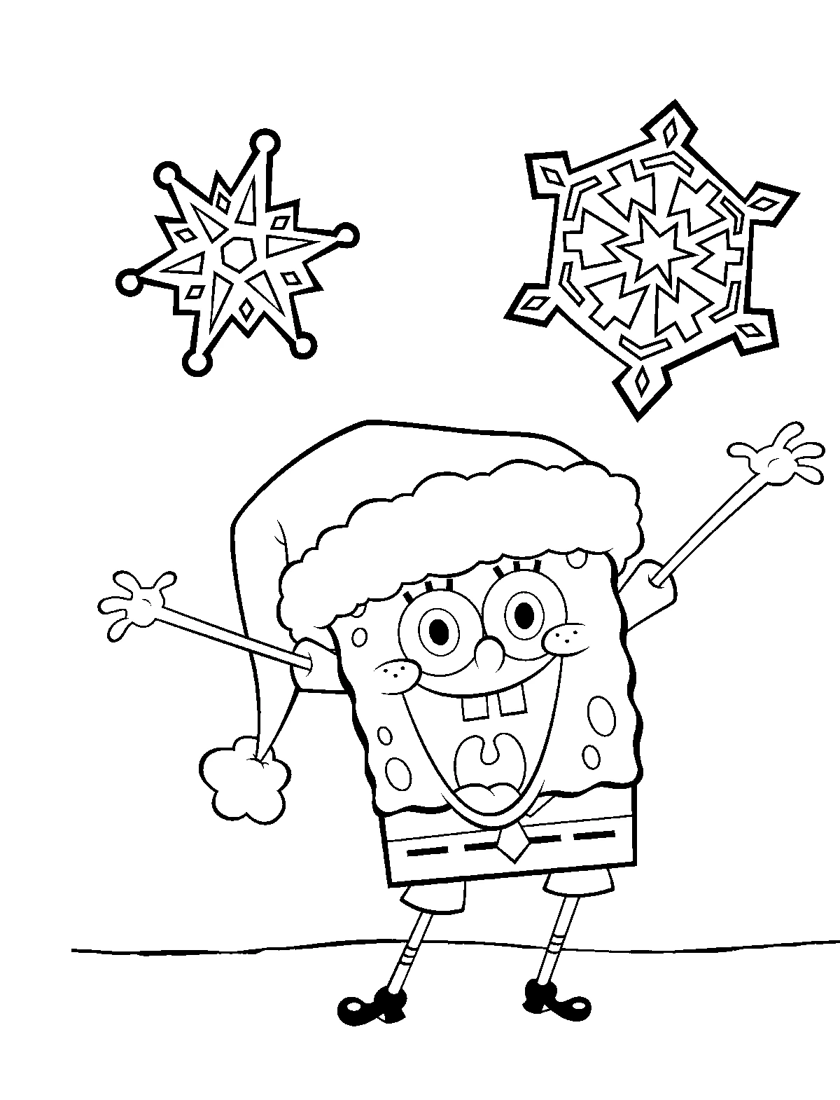 Dibujo de SpongeBob SquarePants celebrando con gorro de Navidad para colorear Dibujo de SpongeBob SquarePants celebrando con gorro de Navidad para colorear