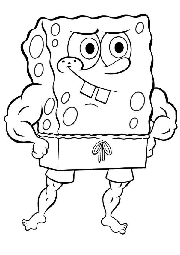 Dibujo de SpongeBob SquarePants con brazos musculosos para colorear Dibujo de SpongeBob SquarePants con brazos musculosos para colorear