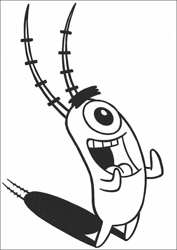 Dibujo de Plankton riendo con las antenas levantadas para colorear Dibujo de Plankton riendo con las antenas levantadas para colorear