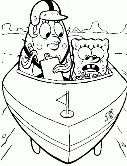 Dibujo de SpongeBob SquarePants en clase de conducción de bote para colorear Dibujo de SpongeBob SquarePants en clase de conducción de bote para colorear