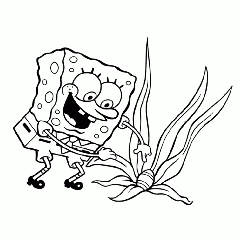 Dibujo de SpongeBob SquarePants junto a las algas para colorear Dibujo de SpongeBob SquarePants junto a las algas para colorear