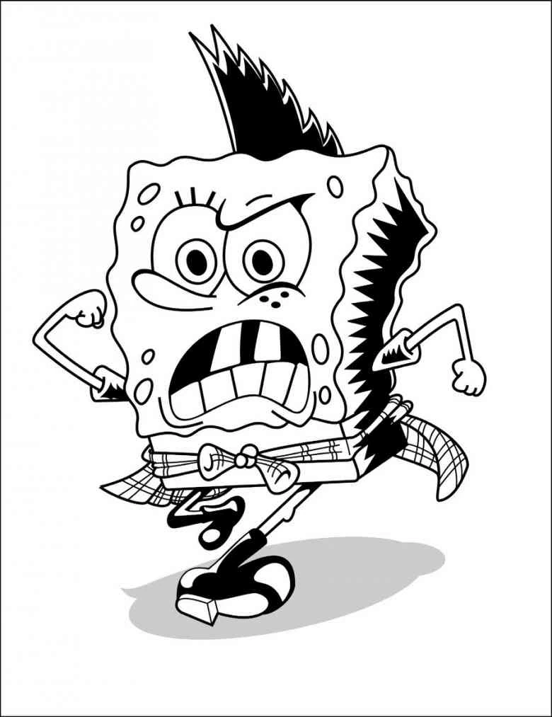 Dibujo de SpongeBob SquarePants estilo punk para colorear Dibujo de SpongeBob SquarePants estilo punk para colorear