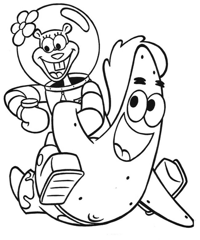 Dibujo de Arenita y Patricio Estrella divirtiéndose para colorear