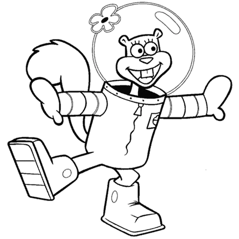 Dibujo de Sandy Cheeks con su traje espacial para colorear