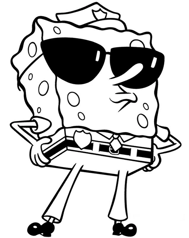 Dibujo de SpongeBob SquarePants disfrazado de policía para colorear