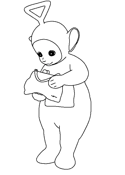 Dibujo de Teletubbies sosteniendo una bolsa para colorear Dibujo de Teletubbies sosteniendo una bolsa para colorear