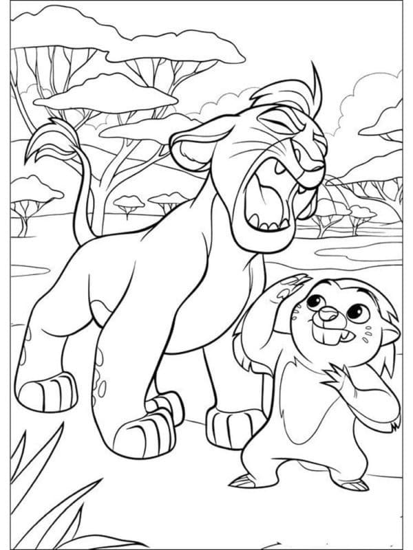 Dibujo de Kion rugiendo junto a Bunga para colorear