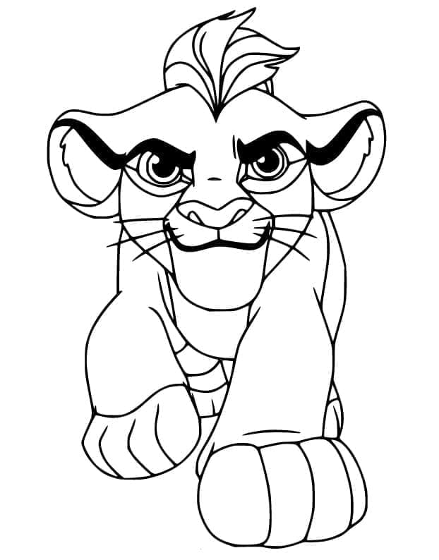 Dibujo de Kion sentado con mirada decidida para colorear