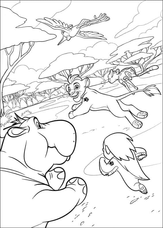 Dibujo de The Lion Guard corriendo por la sabana para colorear