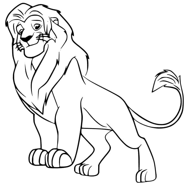 Dibujo de Simba adulto girado con cabeza inclinada para colorear