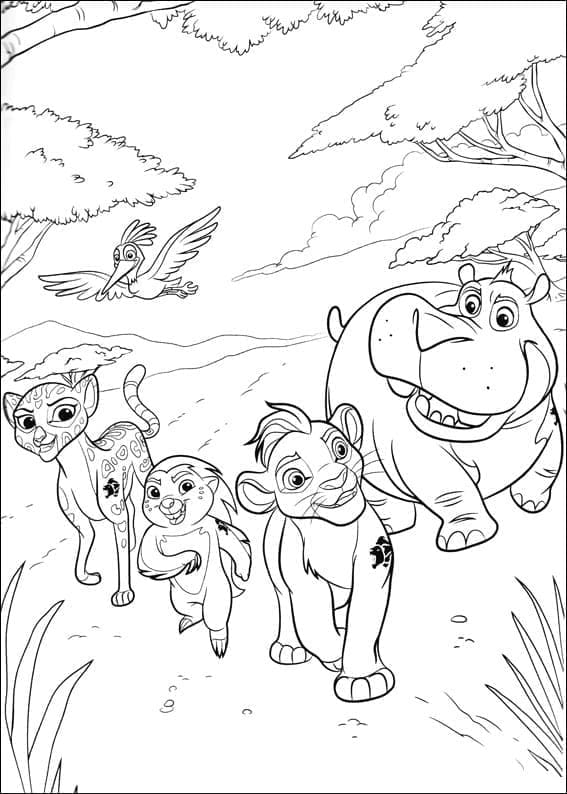 Dibujo de The Lion Guard caminando por la sabana para colorear Dibujo de The Lion Guard caminando por la sabana para colorear