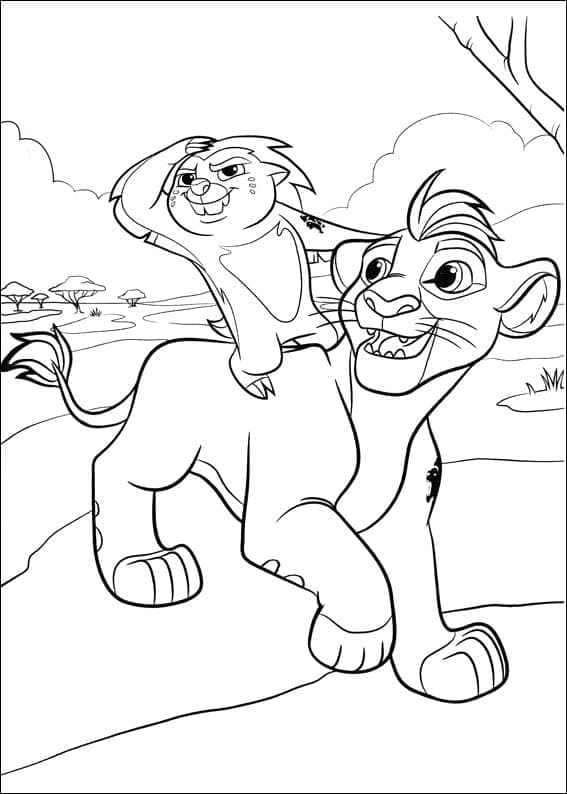 Dibujo de Bunga y Kion caminando por la sabana para colorear