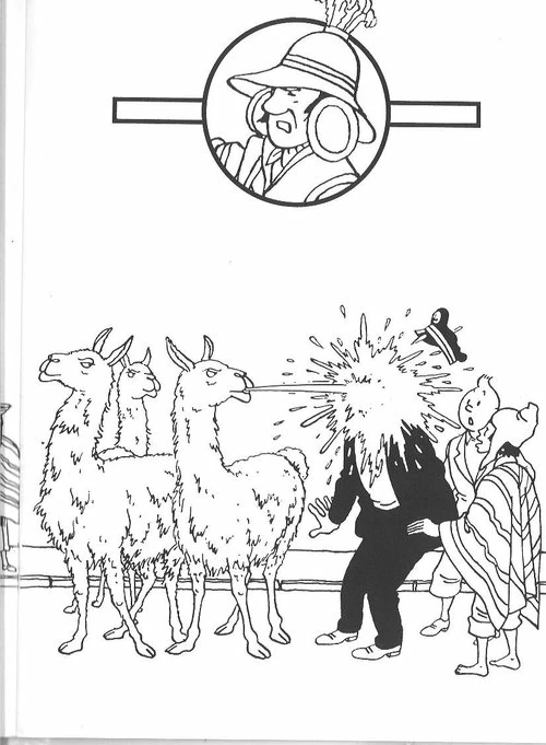 Dibujo de Tintin escupido por llamas para colorear