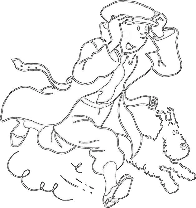 Dibujo de Tintín corriendo con Milú para colorear Dibujo de Tintín corriendo con Milú para colorear