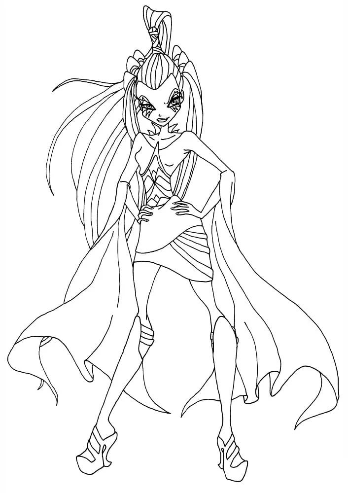 Dibujo de Icy en pose estilizada con su capa ondulante para colorear Dibujo de Icy en pose estilizada con su capa ondulante para colorear