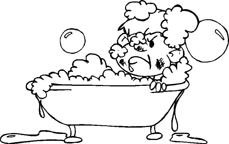 Dibujo de Niño enojado en un baño de burbujas para colorear