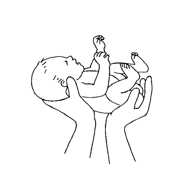Dibujo de Bebé sostenido por dos manos para colorear
