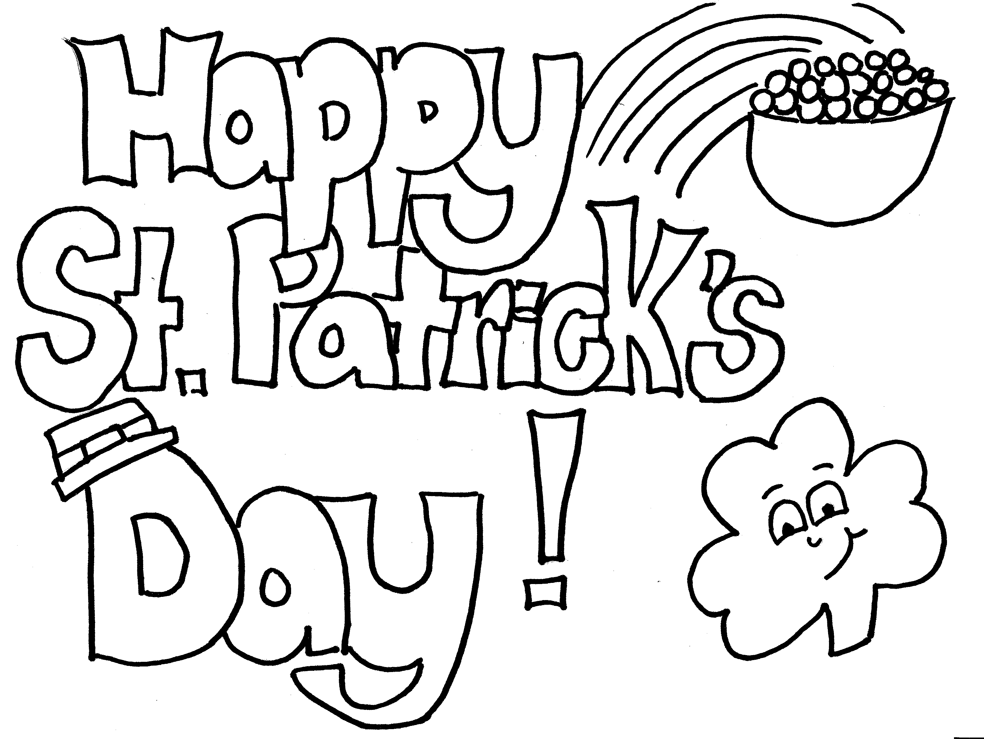 Dibujo de Letras Happy St. Patrick's Day con trébol para colorear