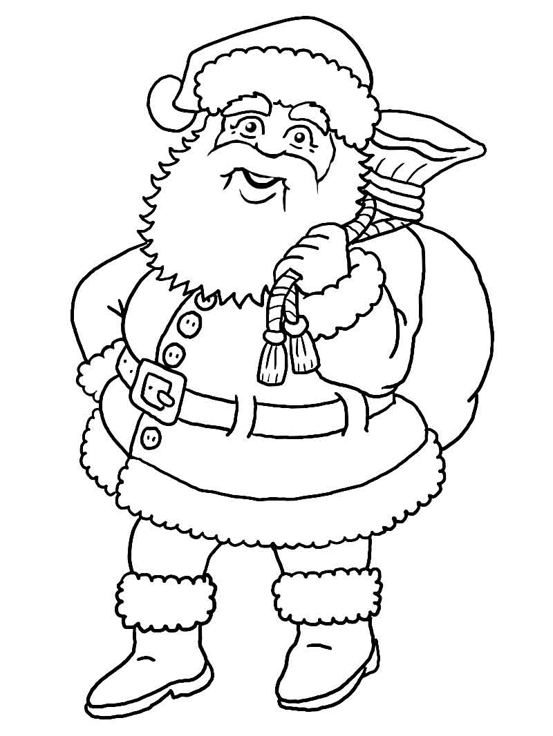 Dibujo de Papá Noel llevando su saco de regalos para colorear Dibujo de Papá Noel llevando su saco de regalos para colorear
