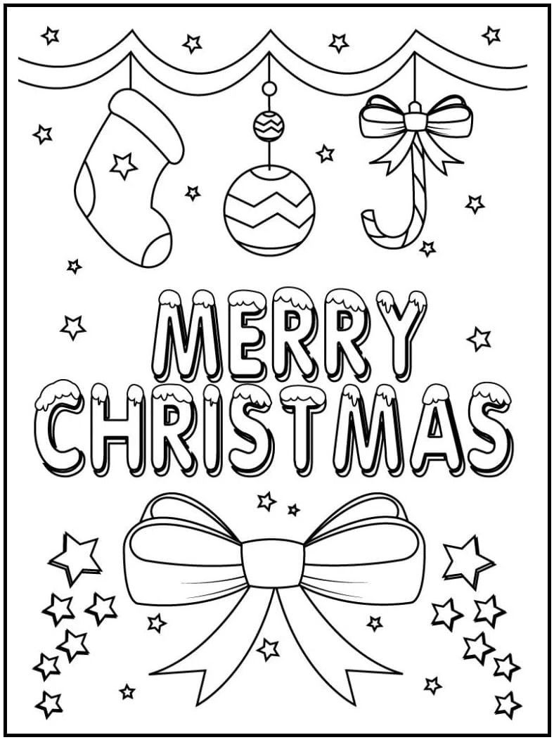 Dibujo de Tarjeta de Navidad feliz Navidad con lazo para colorear
