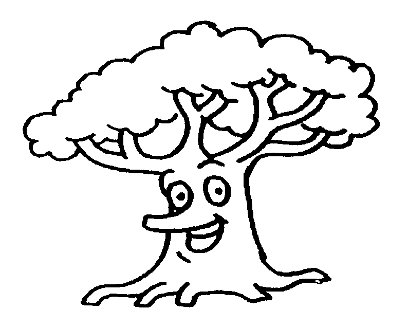 Dibujo de Árbol sonriente con cara divertida para colorear
