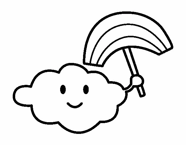 Dibujo de Nube sosteniendo un arcoíris como sombrilla para colorear Dibujo de Nube sosteniendo un arcoíris como sombrilla para colorear