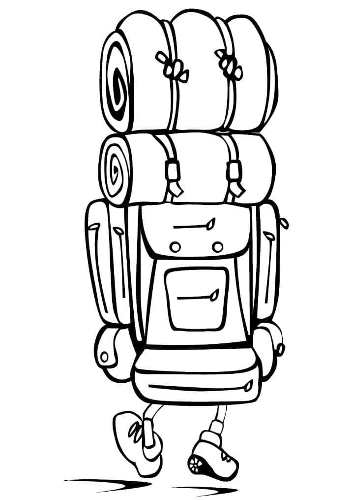 Dibujo de Mochila caminando lista para acampar para colorear