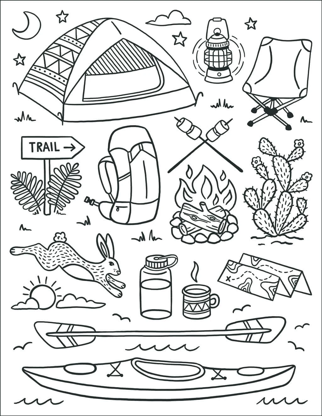 Dibujo de Camping colección de objetos de aventura para colorear