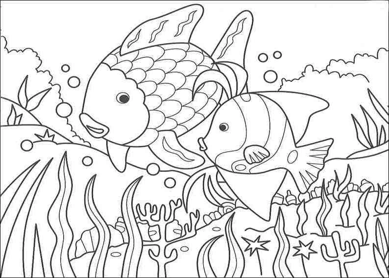Dibujo de Dos peces nadando sobre el coral para colorear Dibujo de Dos peces nadando sobre el coral para colorear