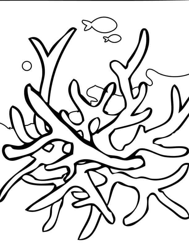 Dibujo de Coral con ramas y dos pequeños peces para colorear