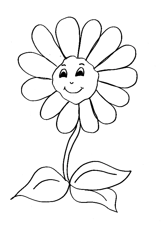 Dibujo de Flor sonriente con pétalos grandes para colorear