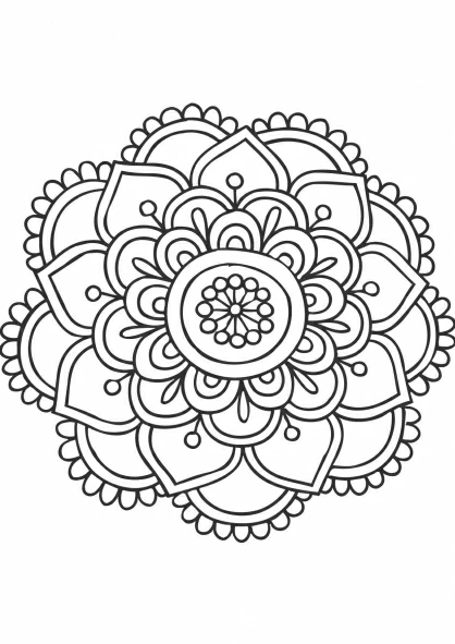 Dibujo de Mandala floral con pétalos superpuestos para colorear Dibujo de Mandala floral con pétalos superpuestos para colorear