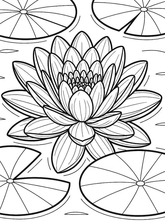 Dibujo de Nenúfar en plena floración sobre el estanque para colorear