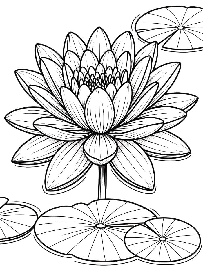 Dibujo de Nenúfar en plena floración sobre el estanque para colorear