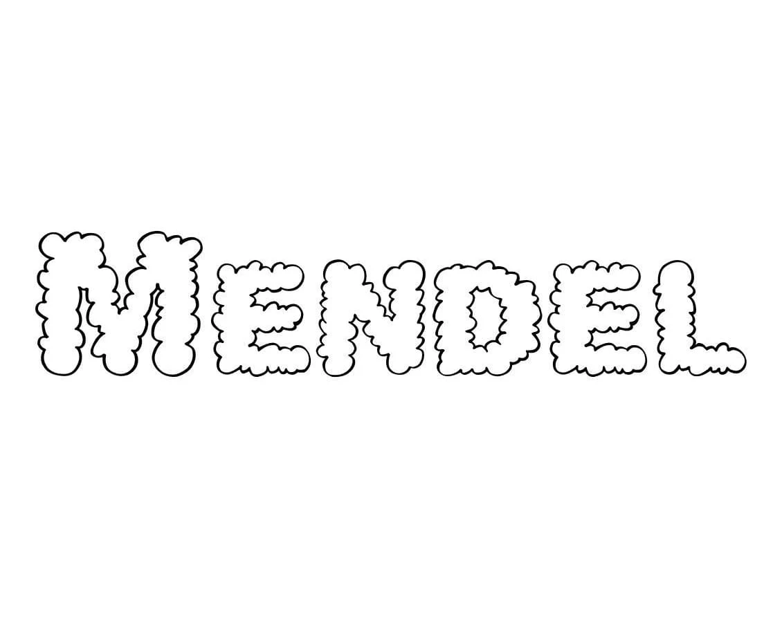 Dibujo de Mendel escrito en letras burbuja para colorear