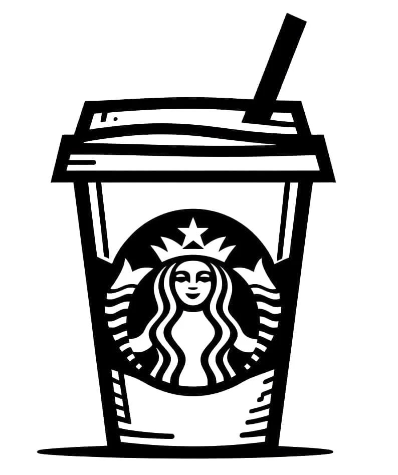 Dibujo de Starbucks vaso con pajita para colorear