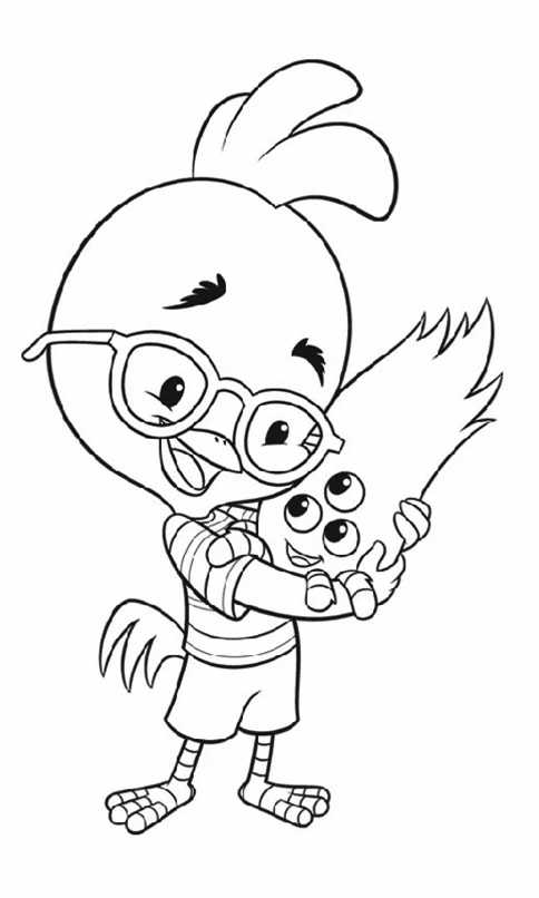 Dibujo de Chicken Little abrazando a su amigo alienígena para colorear Dibujo de Chicken Little abrazando a su amigo alienígena para colorear