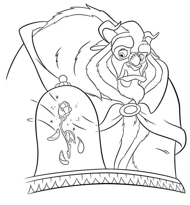 Dibujo de La Bestia junto a la rosa encantada para colorear