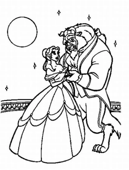 Dibujo de Bella y la Bestia bailando juntos para colorear Dibujo de Bella y la Bestia bailando juntos para colorear