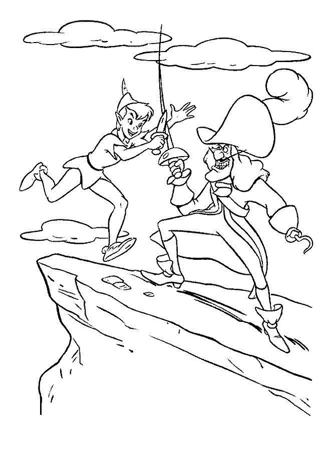 Dibujo de Peter Pan lucha contra el Capitán Garfio para colorear
