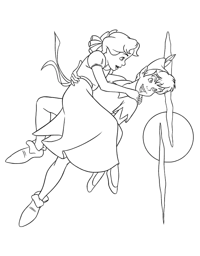 Dibujo de Peter Pan volando con Wendy para colorear Dibujo de Peter Pan volando con Wendy para colorear