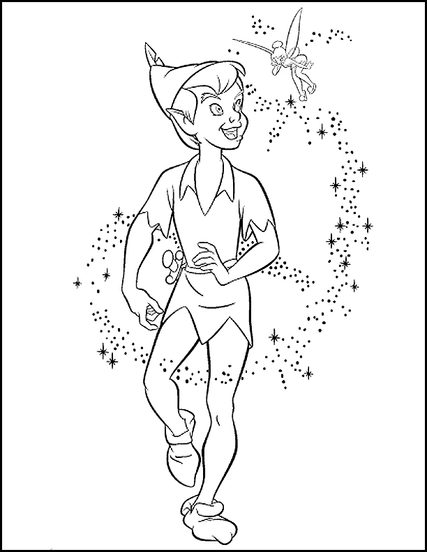 Dibujo de Peter Pan volando con Campanilla para colorear Dibujo de Peter Pan volando con Campanilla para colorear