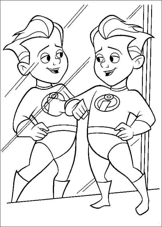 Dibujo de Dash Parr admirándose en un espejo para colorear Dibujo de Dash Parr admirándose en un espejo para colorear