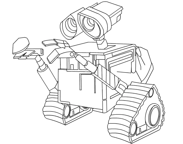 Dibujo de WALL-E de pie sobre sus orugas para colorear