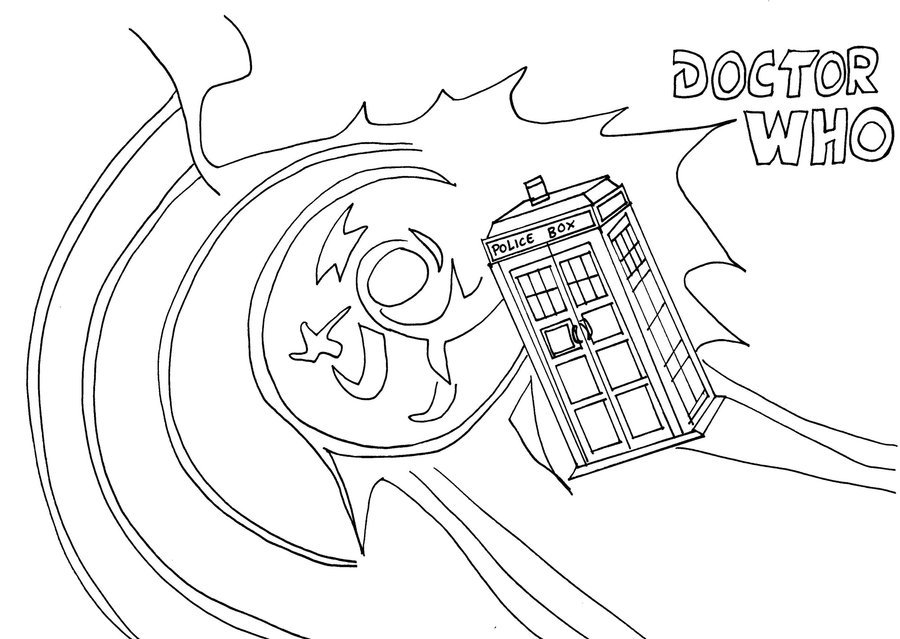 Dibujo de Doctor Who TARDIS volando en un vórtice para colorear