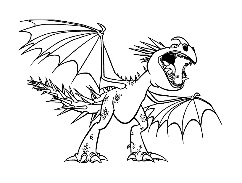 Dibujo de Dragón espinoso rugiendo con las alas extendidas para colorear Dibujo de Dragón espinoso rugiendo con las alas extendidas para colorear