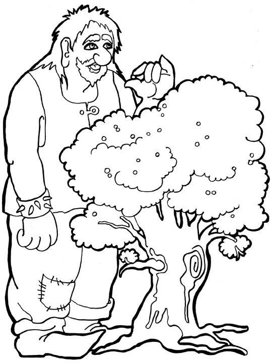 Dibujo de Gigante recogiendo fruta de un árbol para colorear