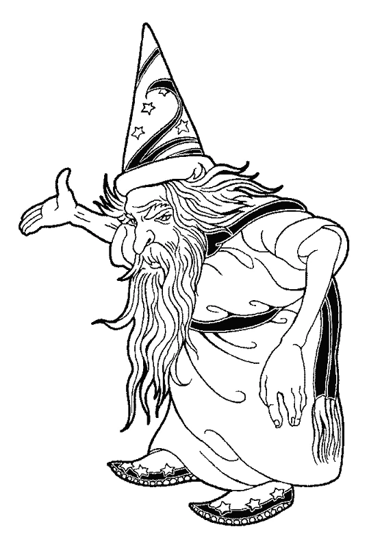 Dibujo de Mago lanzando un hechizo con la mano alzada para colorear